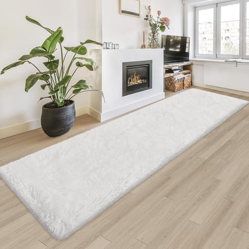 Runner Rug for Bedroom White 2x8ft Fluffy Area Rug Bedside Runner Rug for Kids Room Boys Teens Nursery Baby Living Room Dorm Home Decor Carpets (White / 2' x 8' (Runner))