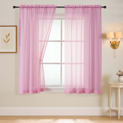 Light Pink Sheer Curtains 63 Inch Length 2 Panels (42"W x 63"L (Pack of 2) / Light Pink)