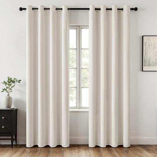 Ivory Blackout Bedroom Curtains Drapes 96 Inch Long 52"x96" (Ivory / 52"W x 96"L (Pack of 2))