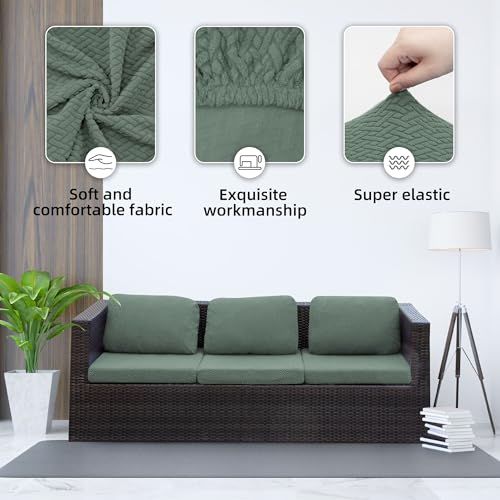 8PCS Patio Cushion Covers.Patio Furniture Couch SeatSlipcovers (Green / 8PCS)