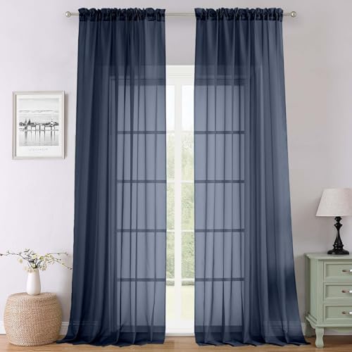 Navy Blue Sheer Curtains 120 Inches Long 2 Pcs (Navy Blue / 59"W x 120"L (Pack of 2))