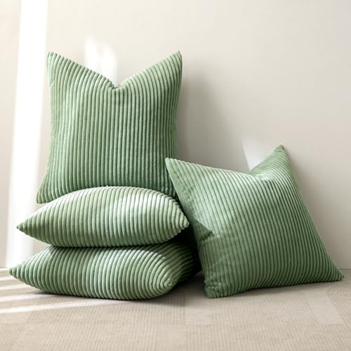 Soft Corduroy Decorative Throw Pillow Covers Sage Green 18x18 (18" x 18" (Pack of 4) / Sage Green)