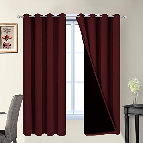 Burgundy Red Blackout Curtains 63 Inches Long for Bedroom 52" Wide (52"W x 63"L (Pack of 2) / Burgundy Red)