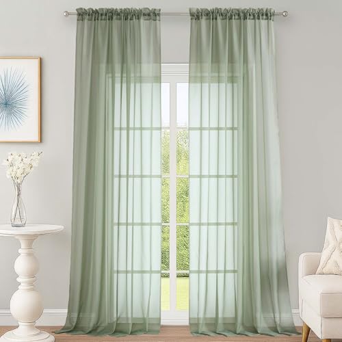 Extra Long Sage Green Sheer Curtains 144 Inches 2 Panels for Bedroom (Sage Green / 59"W x 144"L (Pack of 2))