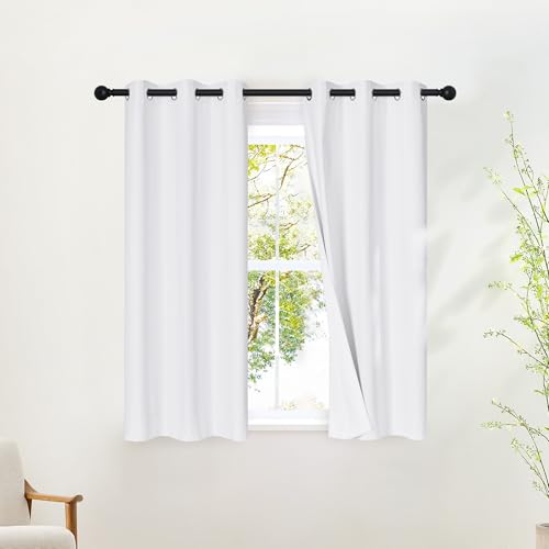 White Full Blackout Bathroom Curtains 50 inches Long (100% Blackout White / 34"W x 50"L (Pack of 2))