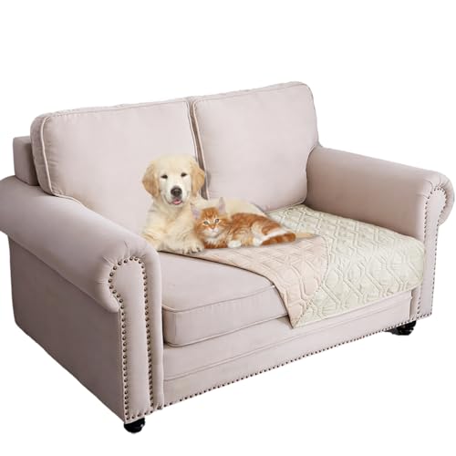 Waterproof Dog Bed Cover Pet Blanket for Furniture Bed Couch Sofa Reversible (30x53 Inch (Pack of 1) / Cream+babypink)