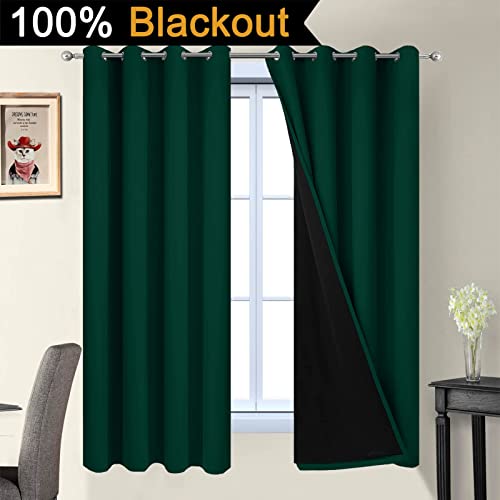 Dark Green 100% Blackout Curtains 72 Inches Long 52" Wide 2 Panels (52"W x 72"L (Pack of 2) / Dark Green)