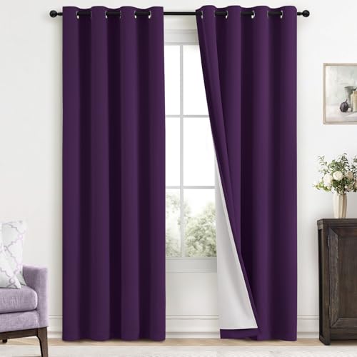 100% Blackout Curtains 52x84 inch Long Purple Window Drapes (Purple / 52"W x 84"L (Pack of 2))