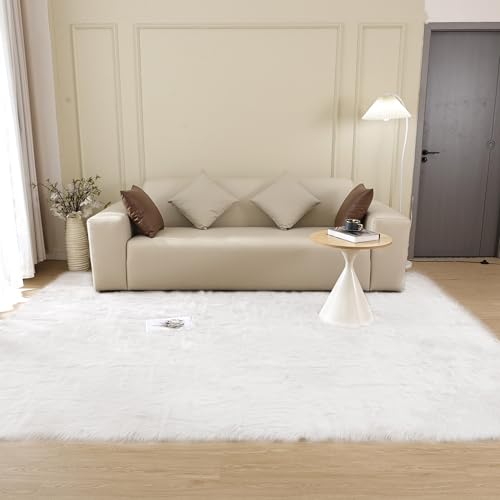 White Rugs for Living Room 6x9 Area Rugs for Bedroom Large Washable Faux Sheepskin Fluffy Fur Rug Nursery Rugs Room Décor (6' x 9' (Rectangular) / White)