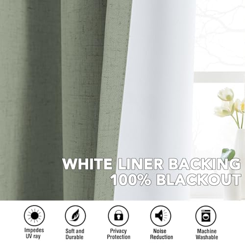 100% Blackout Linen Curtains 102" L Heathered Dried Sage (Heathered Dried Sage / 52"W x 102"L (Pack of 2))