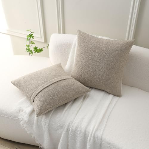 Pack of 2 Boucle Textured Throw Pillow Covers 20x20 Inch (Oatmeal / 20" x 20" (Pack of 2))