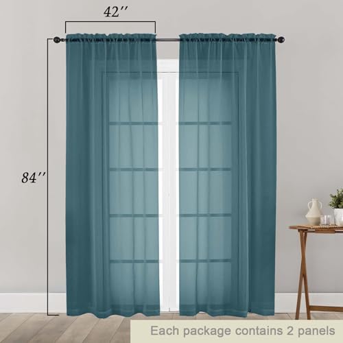 Dusty Blue Sheer Curtains 84 Inches Long 2 Panels (Dusty Blue / 42"W x 84"L (Pack of 2))