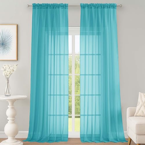 Turquoise Sheer Curtains 120 Inches Long 2 Panels Set (Turquoise / 59"W x 120"L (Pack of 2))
