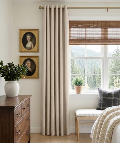 100% Blackout Linen Curtains 63 Inch Long 2 Panels Set (Burl | Oatmeal / 50"W x 63"L (Pack of 2))