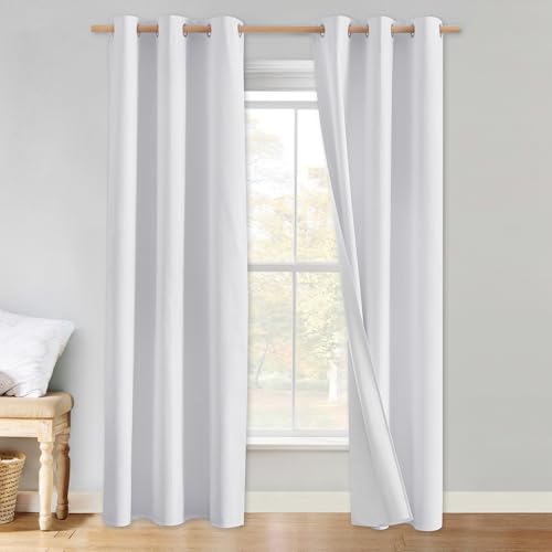 100% Absolutely Blackout Linen Curtains with Thermal Insulated White Liner (34"W x 80"L (Pack of 2) / White)
