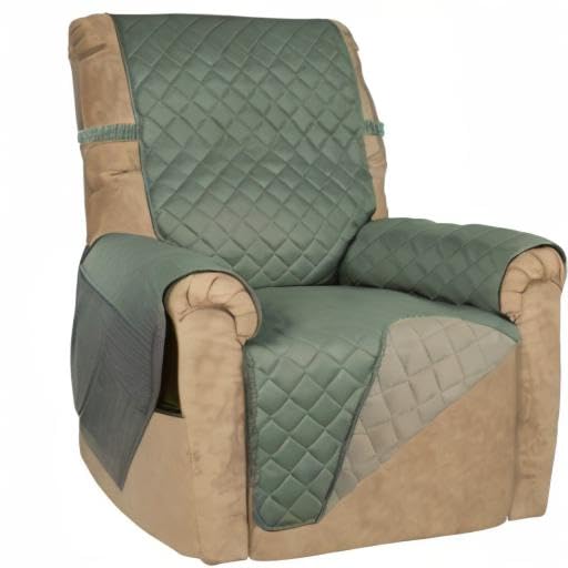 Reversible Quilted Recliner Sofa Cover (Small Recliner / Greyish Green/Beige)