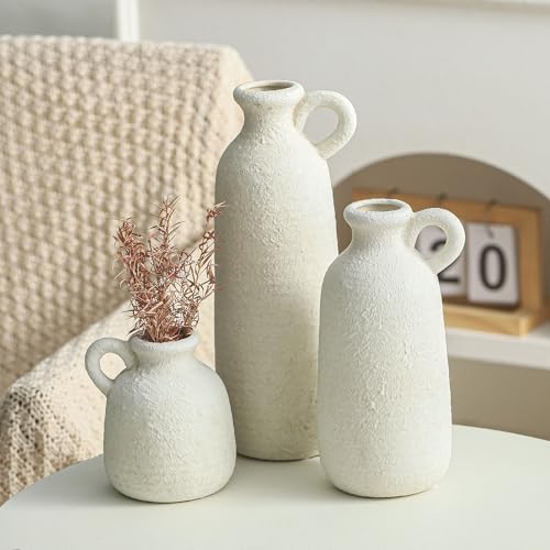 Ceramic Vase Set of 3 with Handle (010 - White)