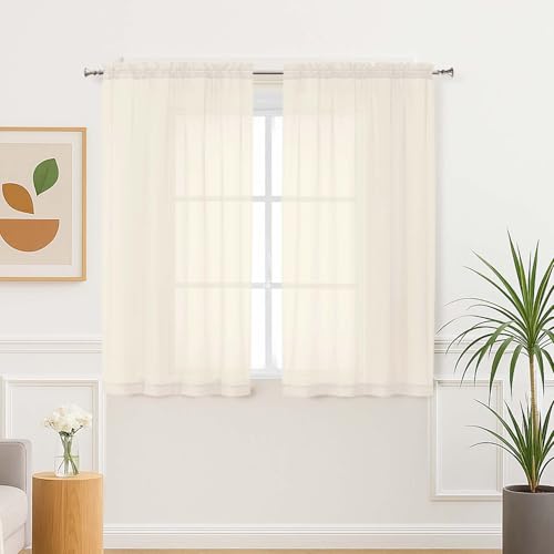 Cream Sheer Curtains 45 Inch Length 2 Panels Set for Living Room (42"W x 45"L (Pack of 2) / Cream)