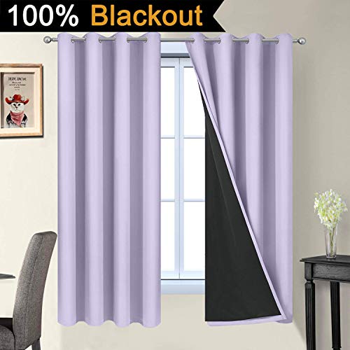 Lilac 100% Blackout Curtains 63 Inches Long for Bedroom 52" Wide (52"W x 63"L (Pack of 2) / Lilac)