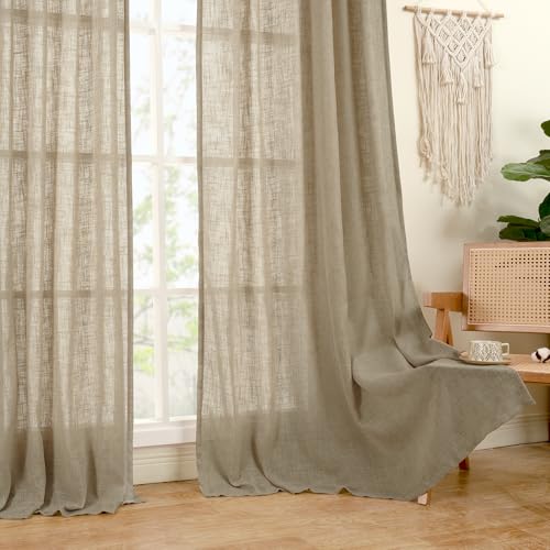 Taupe Semi Sheer Linen Curtains 2 Panels Set Light Filtering Panels (Taupe / 52"W x 102"L (Pack of 2))