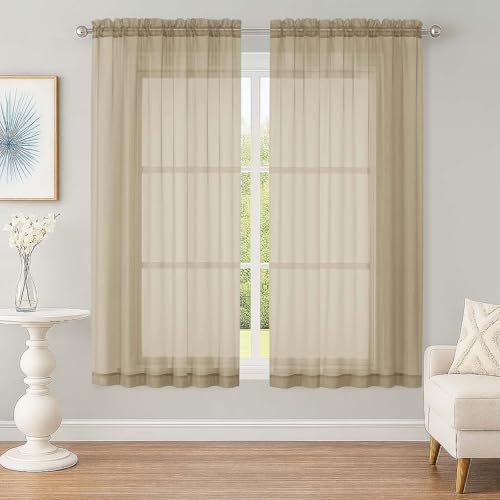 Taupe Sheer Curtains 63 Inch Long 2 Panels for Living Room 59" Wide (Taupe / 59"W x 63"L (Pack of 2))