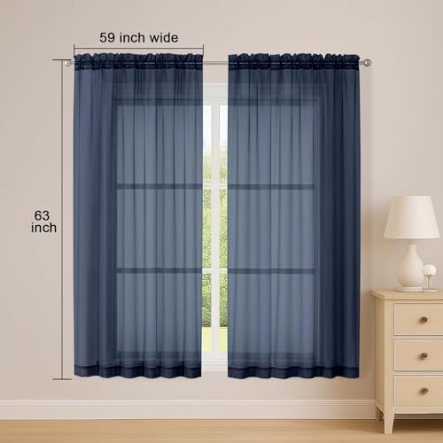 Sheer Navy Blue Curtains (Navy Blue / 59"W x 63"L (Pack of 2))
