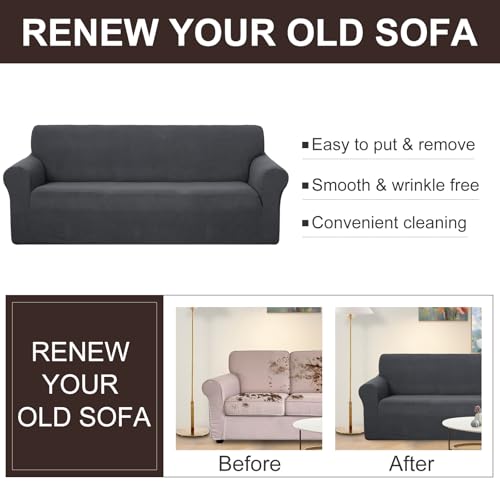 Stretch Couch Cover Slipcover for 3 Cushion Sofa (Dark Grey / Sofa)