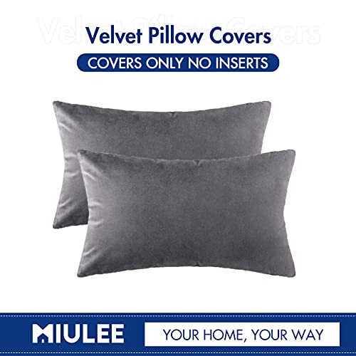12x20 Inch Lumbar Velvet Throw Pillow Covers Medium Gray (20" x 12" (Pack of 2) / Medium Gray)