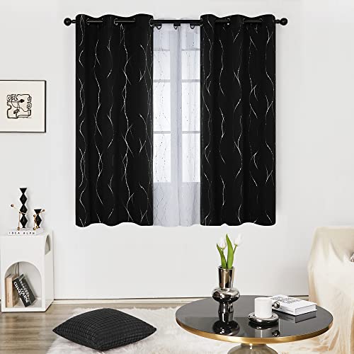Living Room Curtains 54 Inches Long (Black/Wave Dots / 38"W x 54"L (Pack of 2))