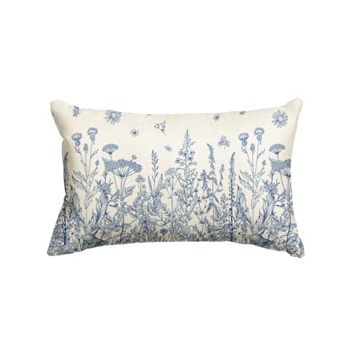 Wildflowers Spring Blue Throw Pillow Cover 12x20 Inch (Blue)
