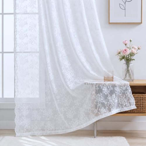 Vintage Lace Curtains 72 Inches Long Brilliant White 2 Panels (Brilliant White / 52"W x 72"L (Pack of 2))