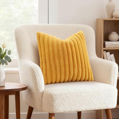 Fall Faux Fur Throw Pillow Covers 18x18 Set of 2 Mustard Yellow (Mustard Yellow / 18" x 18" (Pack of 2))