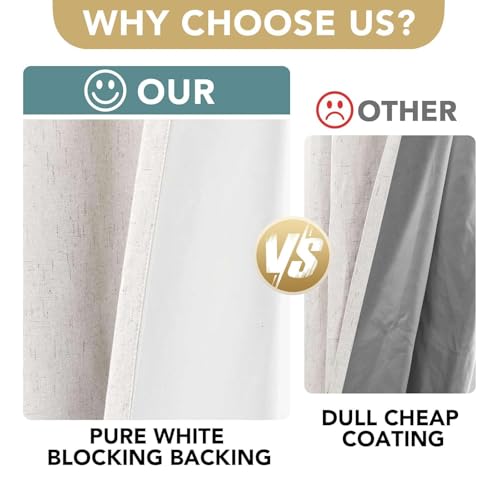 100% Blackout Linen Curtains 102" L 2 Panels Ivory (Ivory / 52"W x 102"L (Pack of 2))