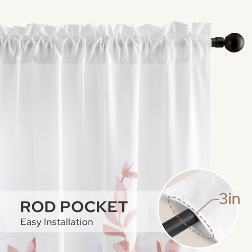 Non-See-Through Pink and White Privacy Sheer Curtains (Leaves-pink / 52"W x 84"L (Pack of 2))