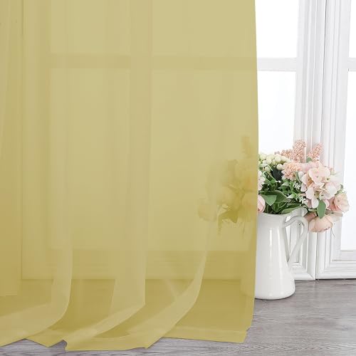 Mustard Yellow Sheer Curtains 78 Inches Long for Living Room (Yellow / 42"W x 78"L (Pack of 2))