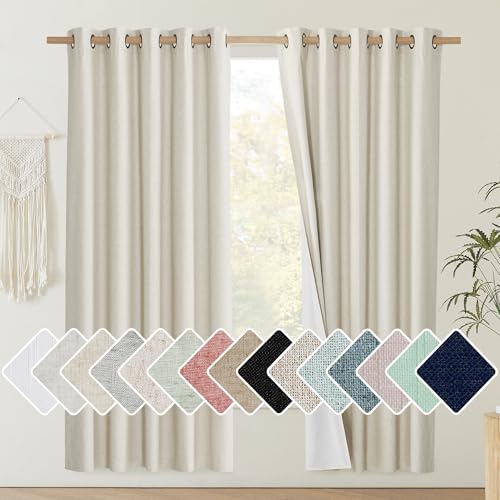 Natural Bedroom Full Blackout Linen Curtain Panels Set of 2 (62"W x 72"L (Pack of 2) / Natural)