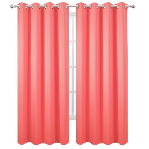 Blackout Curtains 52 x 90 Inch Long Coral Curtains Set of 2 Panels Room Darkening Curtains for Bedroom and Living Room (Coral / 52"W x 90"L (Pack of 2))