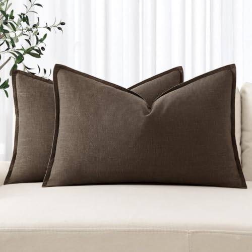 Decorative Linen Lumbar Pillow Covers 12x20 Inch Dark Coffee (Dark Coffee / 20" x 12" (Pack of 2))