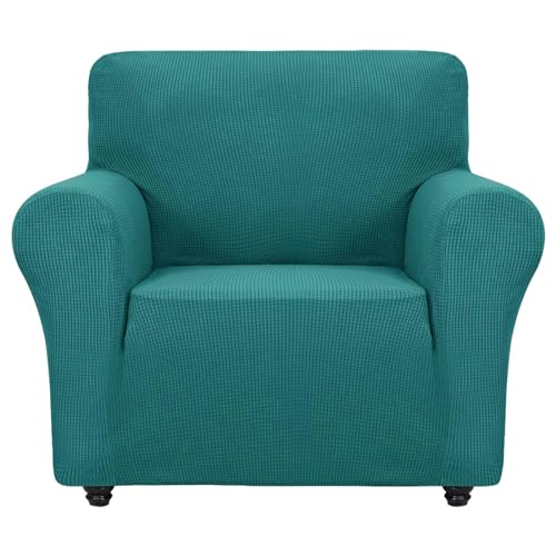 Super Stretch Chair Slipcover Universal Sofa Chair Covers for Living Room Dogs Pet Furniture Protector Spandex Armchair Slipcovers with Anti Slip Foam Sticks (Peacock Teal / Small (30"-47"))