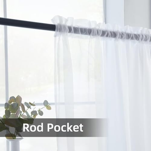 Solid Sheer Rod Pocket Curtain Voile Draperies 4 Panels White Beige Black Grey Ivory 52 Inch Width 90 Inch Long 1 Pair for Kitchen Bedroom Children Living Room Yard (White / 52"W x 90"L (Pack of 4))