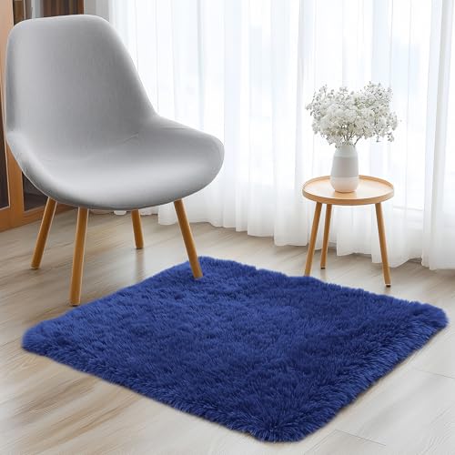 2x3 Machine Washable Small Bedside Rug (2x3 Ft / Navy Blue)