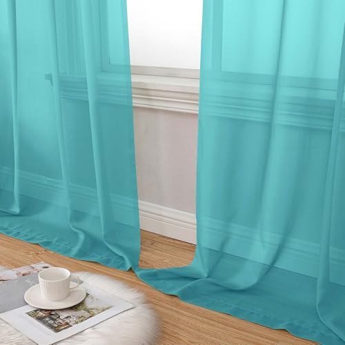 Turquoise Sheer Curtains 84 Inches Long 2 Panels (Turquoise / 42"W x 84"L (Pack of 2))