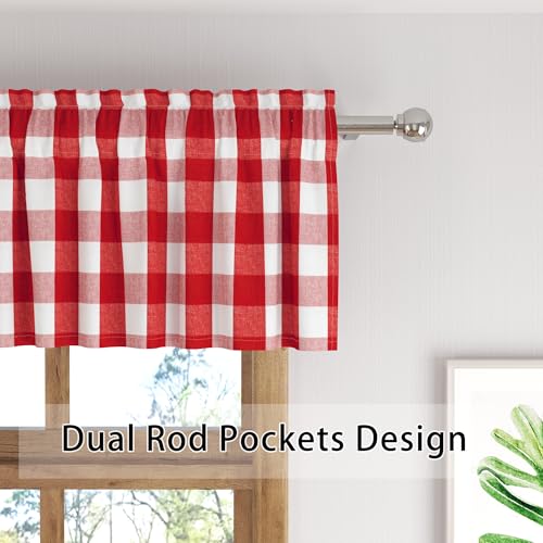 Buffalo Check Plaid Valances Gingham 1 Pack Tiers Rod Pocket Red and White Farmhouse Short Curtains For Windows Treatment Decor Small Curtains Over Sink For Kitchen (54"W x 10"L (Pack of 1) / Red and White)