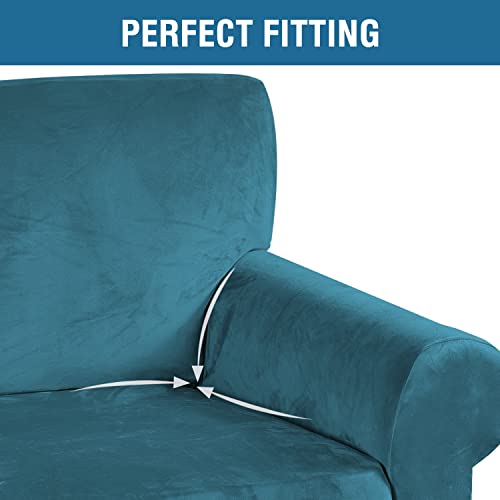 Stretch Velvet Sofa Covers Large Couch Covers Sofa Slipcovers Furniture Protector Soft with Non Slip Elastic Bottom (Peacock Blue / XL Sofa)