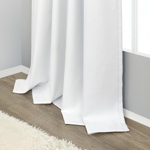 Black Out Curtains 63 Inch Long Small White Blackout Energy Saving Dining Room Darkening Curtain for Nursery Office Shabby Chic Faux Linen Kids Bedroom Curtains 63 Inch Length 2 Panels Back Tab Pocket (White / 52"W x 63"L (Pack of 2))