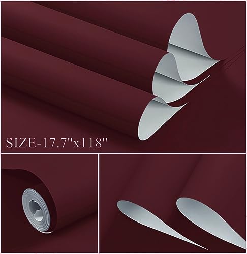 236''x17.7'' Red Peel and Stick Wallpaper Contact Paper Modern Self Adhesive Wall Paper Removable Renter Friendly Textured Solid Color Shelf Cabinet Vinyl Roll (Retro Red / 17.7" x 236")