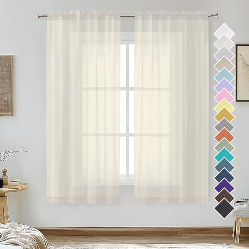 Cream Sheer Curtains 54 Inches Long 2 Panels (Cream / 42"W x 54"L (Pack of 2))
