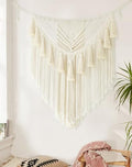 Macrame Wall Hanging Small Yarn Wall Art Ivory Boho Decor 31"Wx39"L (Ivory1)