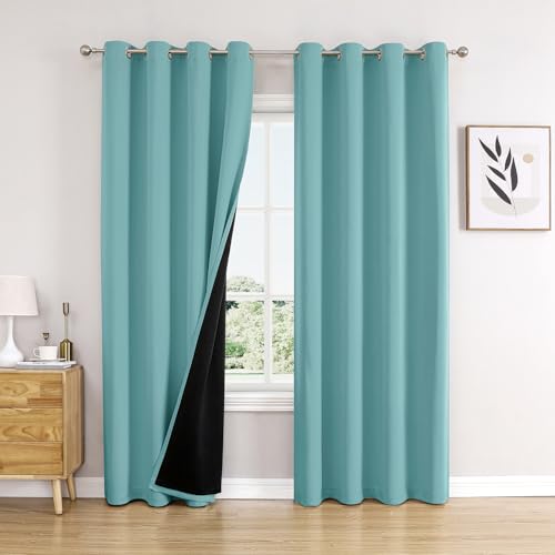 100% Blackout Curtains for Bedroom 90 Inches Long 2 Panels Set (52"W x 90"L (Pack of 2) / Aqua)