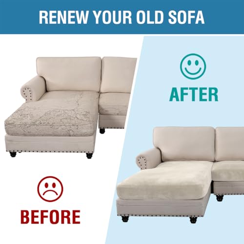 Velvet Stretch Sectional Couch Covers 3 Pieces Sofa Seat Cushion Covers L Shape Separate Cushion Couch Cover for Both Left (Ivory / 2 Seater + Chaise)